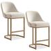 10132GD/WT Barrelback Counter Stool with Metal Base, Set of 2, for Kitchen Counters and Islands, Modern White Linen Seat and Gold Metal Base - Leick Furniture 10132GD/WT