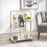 Willa Arlo™ Interiors Emily Bar Cart Glass/Metal in Gray/Black/Brown | 32.75 H x 29.25 W x 14 D in | Wayfair 70B8A9C6CCD1404DA816578DBA235E3B