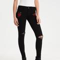 American Eagle Outfitters Jeans | Euc American Eagle Distress Embroidered Jegging | Color: Black | Size: 6