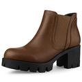 Allegra K Damen Chelsea Stiefeletten mit Stollensohle, klobiger Absatz, braun, 39 EU