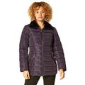 Roman Originals Women Padded Parka Coat Ladies Puffer Quilted Bubble Jacket Autumn Winter Waterproof Rainproof Wind Resistant Thermal Fitted Puffa Faux Fur Trim Concealed Hood - Purple - Size 18