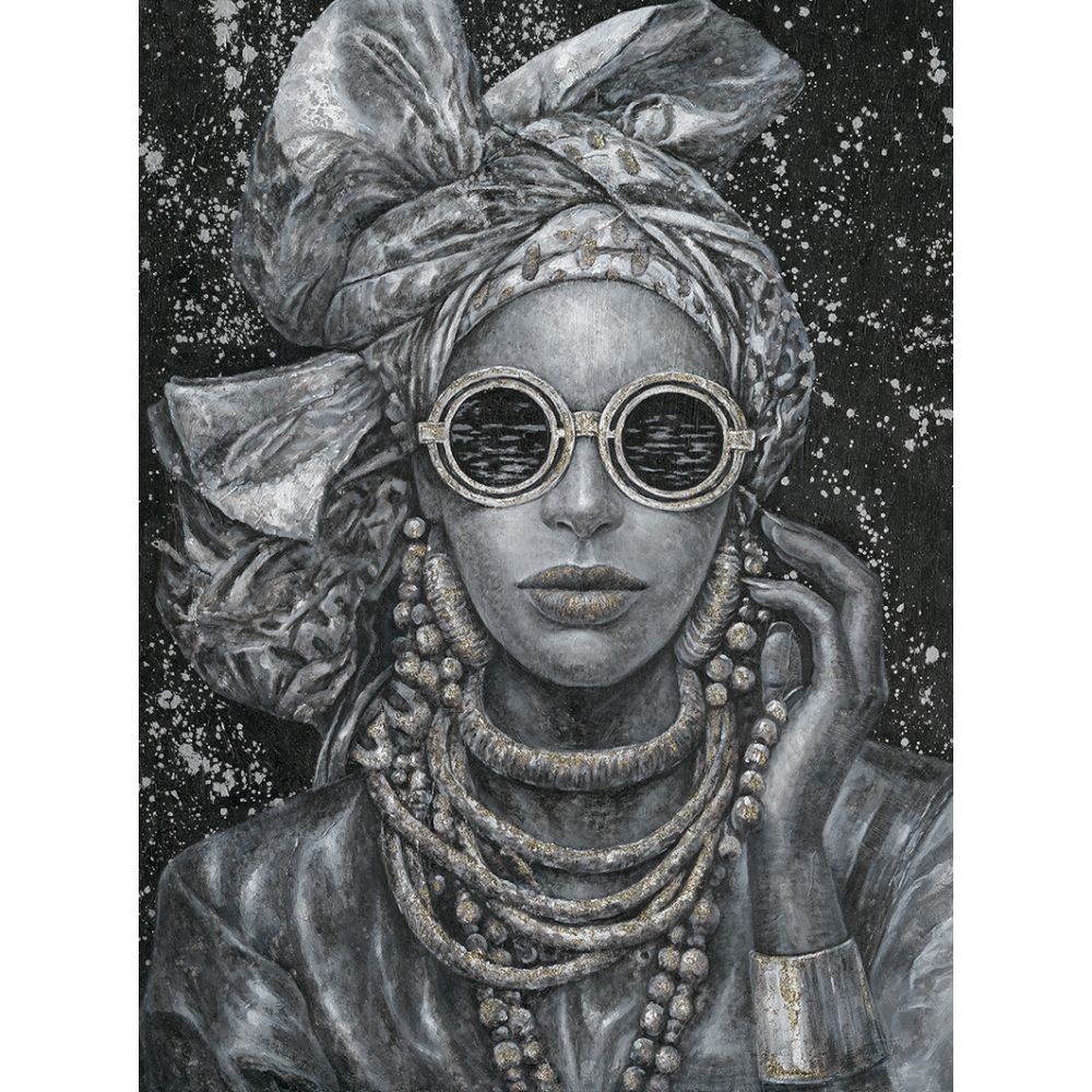 La Casa »Lady mit Kopfbedeckung schwarz weiß« Ölbild handbemalt 90x120 cm Image