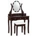 Costway 10 Dimmable Lights Vanity Table Set with Lighted Mirror and Cushioned Stool-Coffee