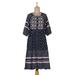 Bohemian Charm,'Mixed Print Dark Blue Midi Dress from India'