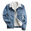 KUDICO Mens Denim Jacket Autumn Winter Warm Fur Collar Cotton Coat Pocket Button Long Sleeve Outwear Tops(Gray,4XL)