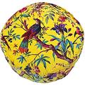 Riva Paoletti Paradise Round Polyester Filled Cushion Colourful Bird Print-Faux Velvet Fabric-Blanket Stitched Edges-100 Case (20" x 20" x 5" inches), Cotton, Yellow, 50 x 50 x 12cm