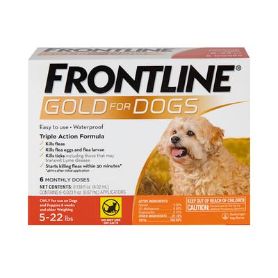 FRONTLINE Gold Flea & Tick Treatment for Small Dogs Up to 5 to 22 lbs., Pack of 6