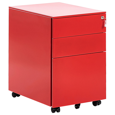 Aktenschrank Rot Metall 3 Schubladen Modern Matt Praktisch Stylisch Verschließbar Matt Büro Arbeitszimmer