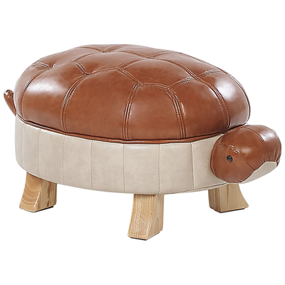 Hocker für Kinder Holz Polyester Braun Schildkrötenform Lederoptik Kinderzimmer