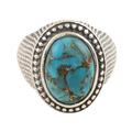 Turquoise Swirl,'Sterling Silver and Reconstituted Turquoise Men's Dome Ring'