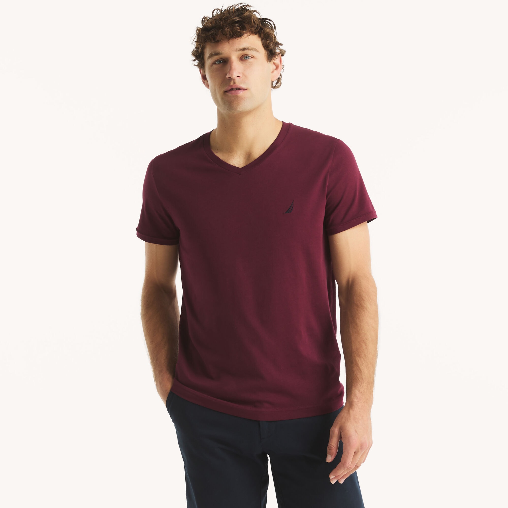 Nautica Men's Premium Cotton V-Neck T-Shirt 676 (Zinfandel), S