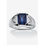 Men's Big & Tall Platinum Over Sterling Silver Sapphire and Diamond Accent Ring by PalmBeach Jewelry in Sapphire Diamond (Size 15)