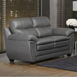 Orren Ellis Coyle 64" Genuine Leather Pillow Top Arm Loveseat Genuine Leather in Gray | 38 H x 64 W x 36 D in | Wayfair