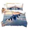 Plane Flying Bedspread Cover King Size for Kids Child Teens Men Tower Pattern Decoration Airplane Print Comforter Cover with 2 Pillowcases Soft Microfiber Zipper Hot Air Balloon Quilt Cover 3 Pcs