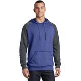 District DT196 Men's Young Mens Lightweight Fleece Raglan Hoodie in Heathered Deep Royal/Heathered Charcoal size 3XL | Cotton/Polyester Blend