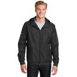 Sport-Tek JST53 Embossed Hooded Wind Jacket in Black size Small | Polyester