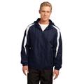 Sport-Tek JST81 Fleece-Lined Colorblock Jacket in True Navy Blue/White size Small | Polyester