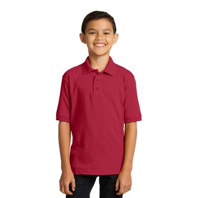 Port & Company KP55Y Youth Core Blend Jersey Knit Polo Shirt in Red size Medium | Cotton/Polyester