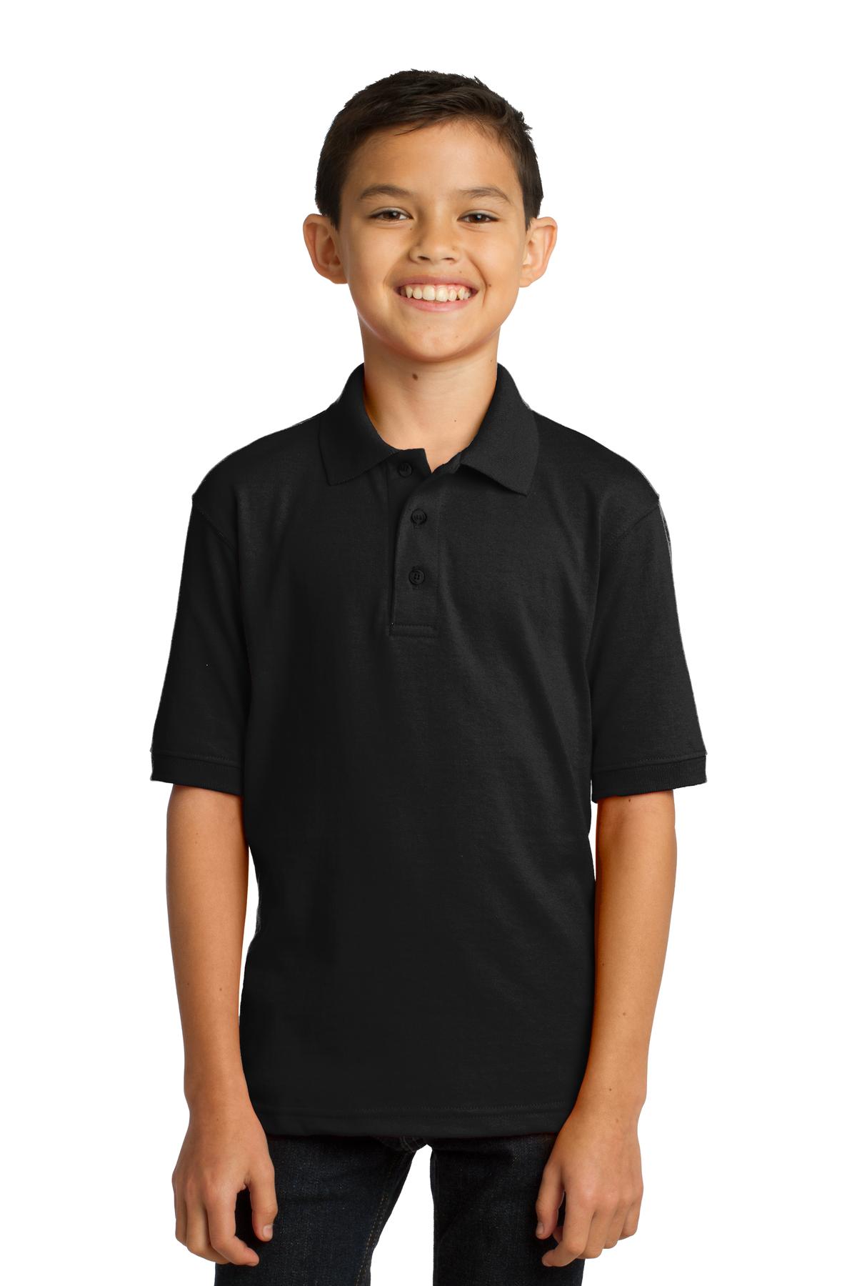 Port & Company KP55Y Youth Core Blend Jersey Knit Polo Shirt in Jet Black size Medium | Cotton Polyester