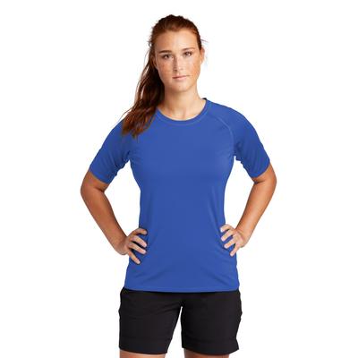 Sport-Tek LST470 Athletic Women's Rashguard Top in True Royal Blue size XL | Polyester Blend