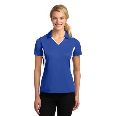Sport-Tek LST655 Women's Side Blocked Micropique Sport-Wick Polo Shirt in True Royal/White size Medium | Polyester