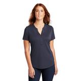 Sport-Tek LST468 Women's Endeavor Henley T-Shirt in Deep Navy Blue Heather size 4XL | Polyester