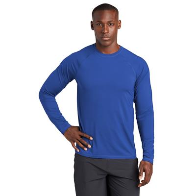 Sport-Tek ST470LS Athletic Long Sleeve Rashguard Top in True Royal Blue size Medium | Polyester/Spandex Blend