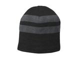 Port & Company C922 Fleece-Lined Striped Beanie Cap Hat in Black/Oxford size OSFA | Polyester