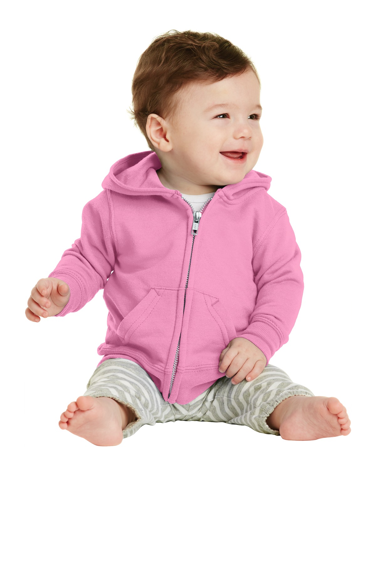 Port & Company CAR78IZH Infant Core Fleece Full-Zip Hooded Sweatshirt in Candy Pink size 12M