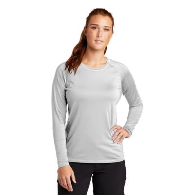 Sport-Tek LST470LS Athletic Women's Long Sleeve Rashguard Top in White size XS | Polyester/Spandex Blend