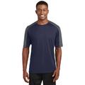 Sport-Tek ST354 PosiCharge Competitor Sleeve-Blocked Top in True Navy Blue/Iron Grey size XS | Polyester