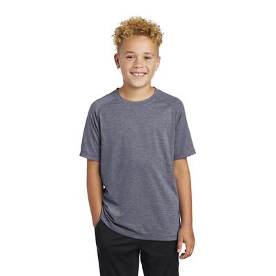 Sport-Tek YST400 Youth PosiCharge Tri-Blend Wicking Raglan Top in True Navy Blue Heather size Small | Triblend