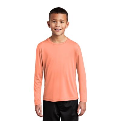 Sport-Tek YST420LS Youth Posi-UV Pro Long Sleeve Top in Soft Coral size Large | Polyester