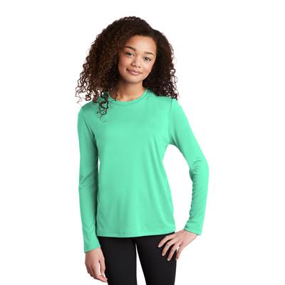 Sport-Tek YST420LS Youth Posi-UV Pro Long Sleeve Top in Bright Seafoam size Small | Polyester