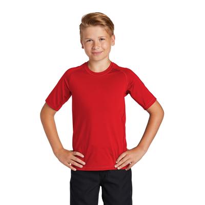 Sport-Tek YST470 Athletic Youth Rashguard Top in True Red size XS | Polyester/Spandex Blend