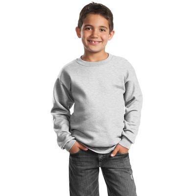 Port & Company PC90Y Youth Core Fleece Crewneck Sweatshirt in Ash size Small | Cotton/Polyester Blend