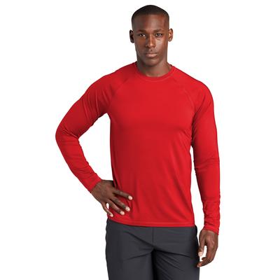 Sport-Tek ST470LS Athletic Long Sleeve Rashguard Top in True Red size XS | Polyester/Spandex Blend