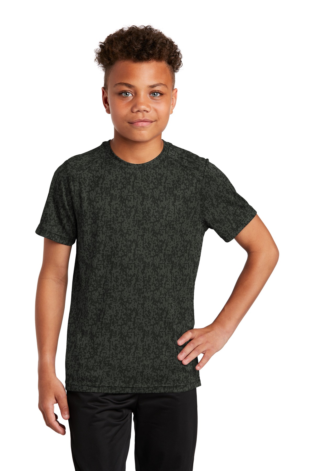Sport-Tek YST460 Youth Digi Camo Top in Black size XS | Polyester
