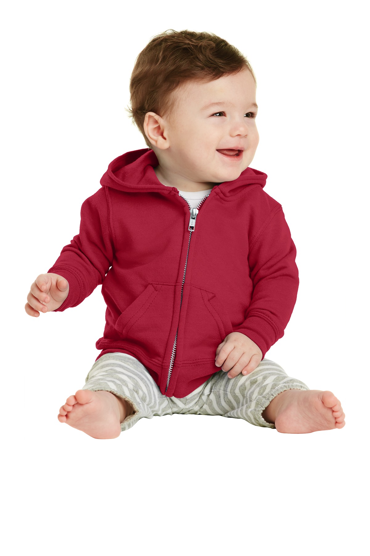 Port & Company CAR78IZH Infant Core Fleece Full-Zip Hooded Sweatshirt in Red size 06M