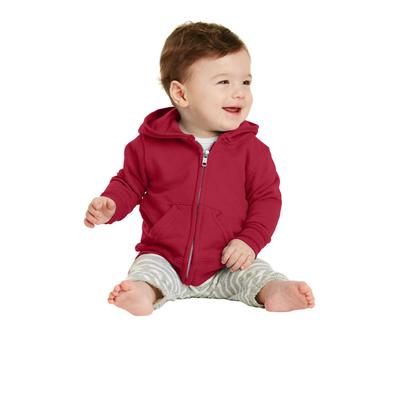 Port & Company CAR78IZH Infant Core Fleece Full-Zip Hooded Sweatshirt in Red size 06M | Cotton/Polyester Blend