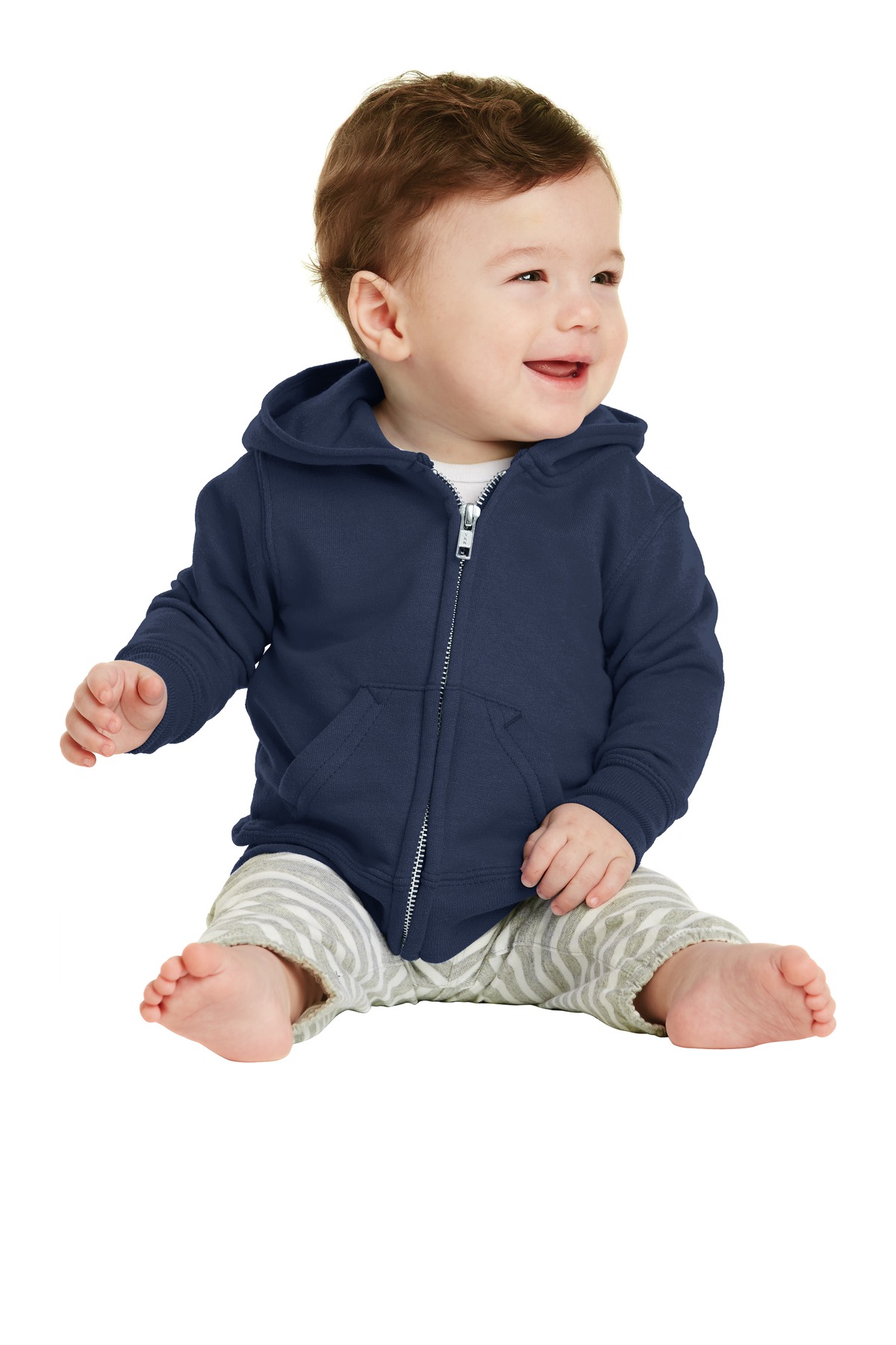 Port & Company CAR78IZH Infant Core Fleece Full-Zip Hooded Sweatshirt in Navy Blue size 06M