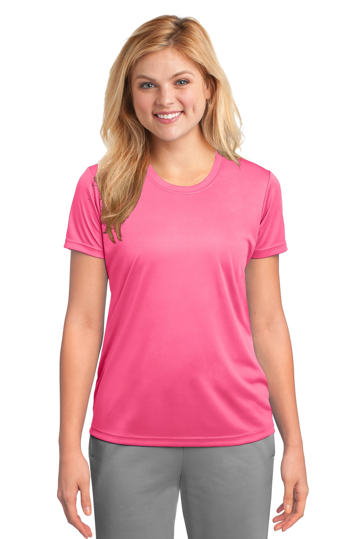 Port & Company LPC380 Women's Performance Top in Neon Pink size Large | Polyester