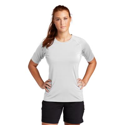 Sport-Tek LST470 Athletic Women's Rashguard Top in White size Medium | Polyester/Spandex Blend