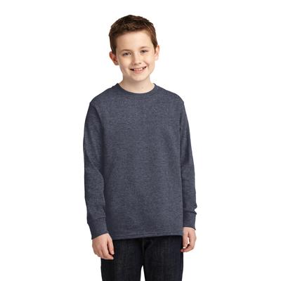Port & Company PC54YLS Youth Long Sleeve Core Cotton Top in Heather Navy Blue size XS