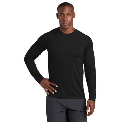 Sport-Tek ST470LS Athletic Long Sleeve Rashguard Top in Black size Small | Polyester/Spandex Blend