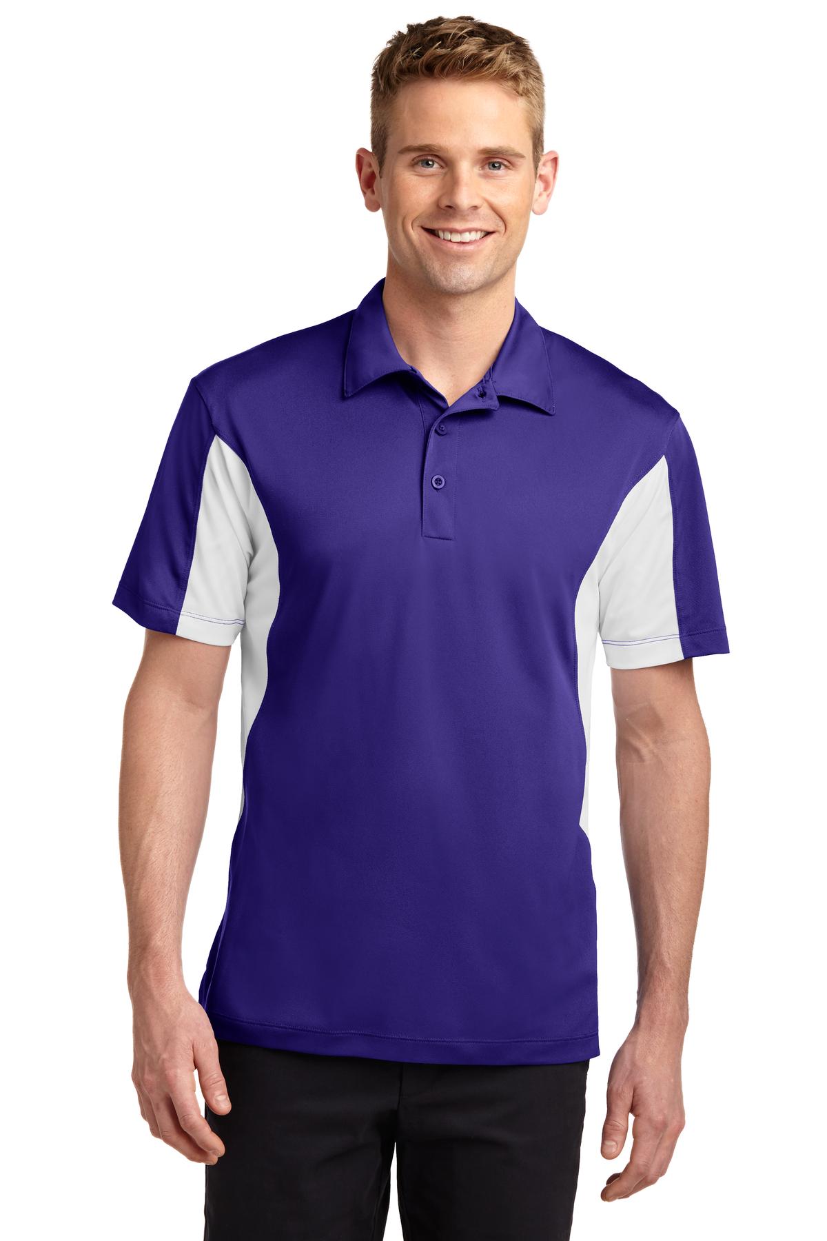 Sport-Tek ST655 Side Blocked Micropique Sport-Wick Polo Shirt in Purple/White size 6XL | Polyester
