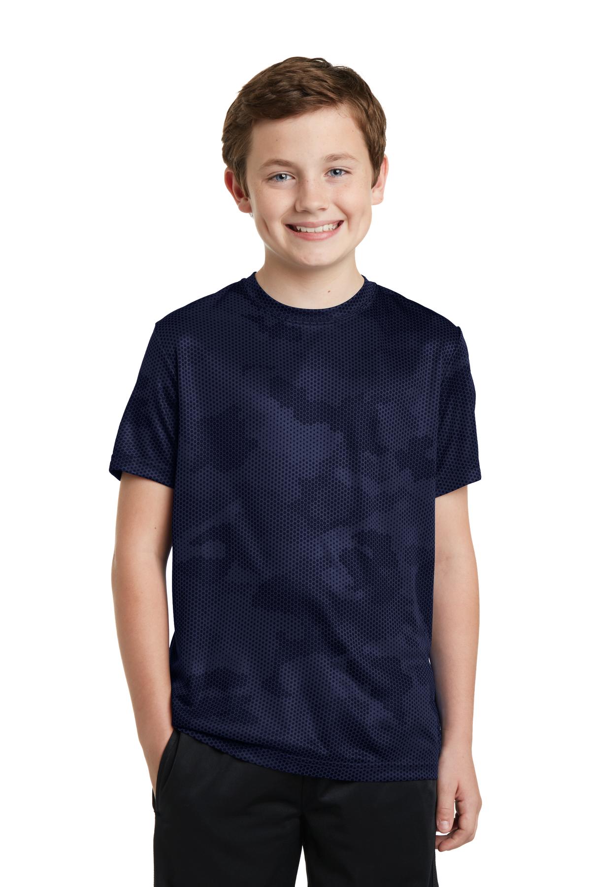 Sport-Tek YST370 Youth CamoHex Top in True Navy Blue size XL | Polyester
