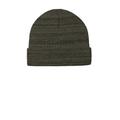 Port Authority C939 Knit Cuff Beanie Hat in Olive Green Heather size OSFA | Polyester Blend