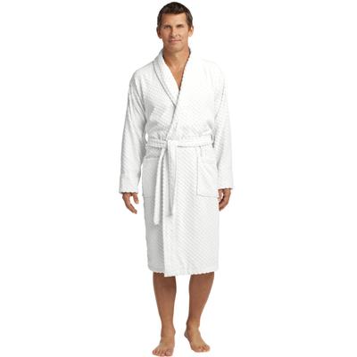 Port Authority R103 Checkered Terry Shawl Collar Robe in White size Large/XL | Cotton