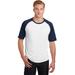 Sport-Tek T201 Short Sleeve Colorblock Raglan Jersey T-Shirt in White/Navy Blue size XS | Cotton